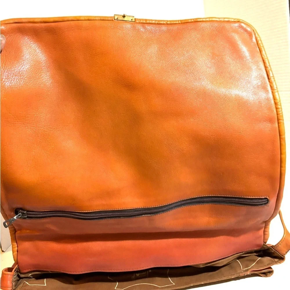 Vintage unisex Orange Leather Messenger Bag